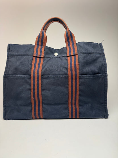 Vintage Hermes Paris Canvas Shopper Navy