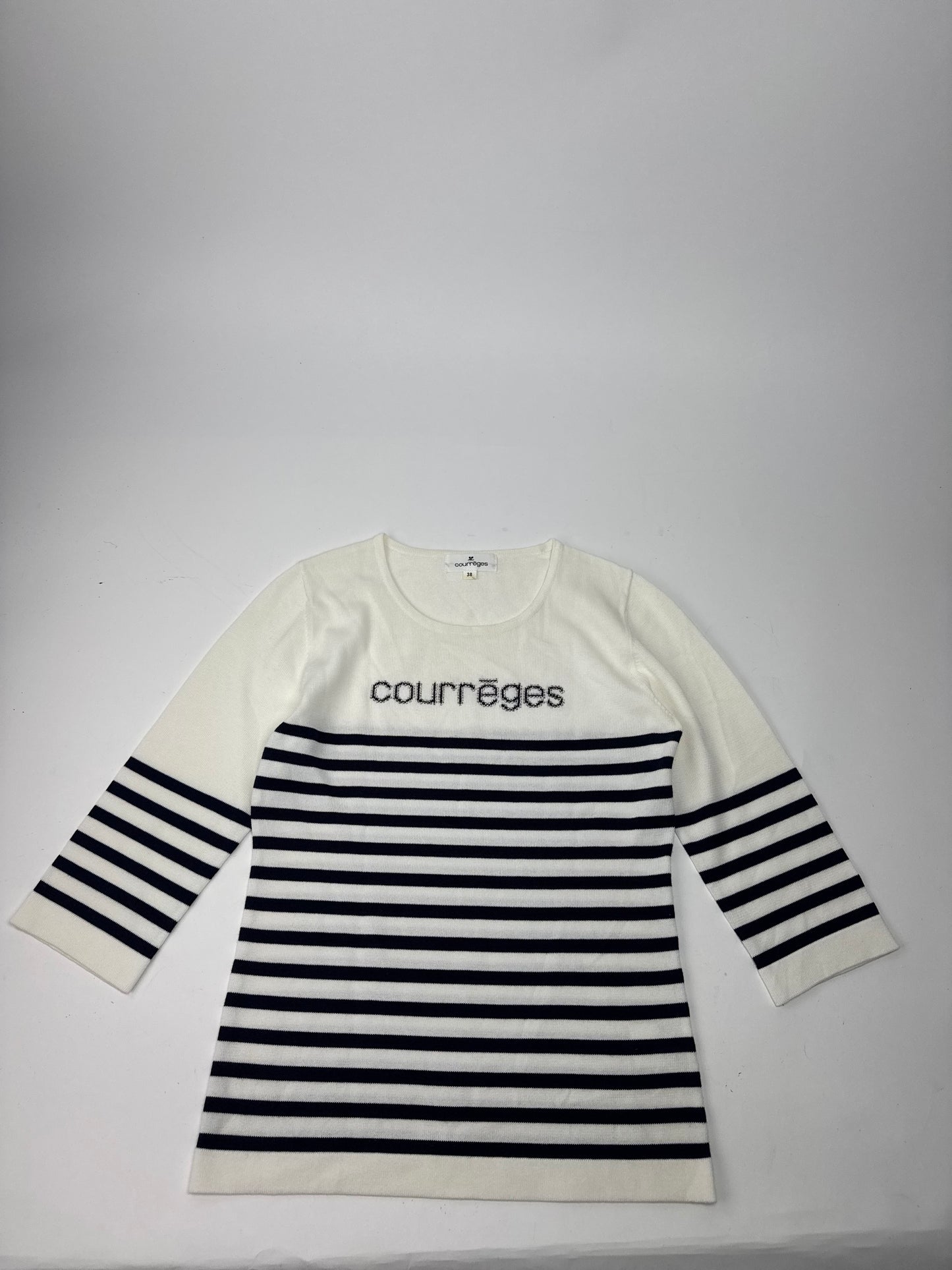 Vintage Courreges Paris Striped Sweater White/Navy EU36/S