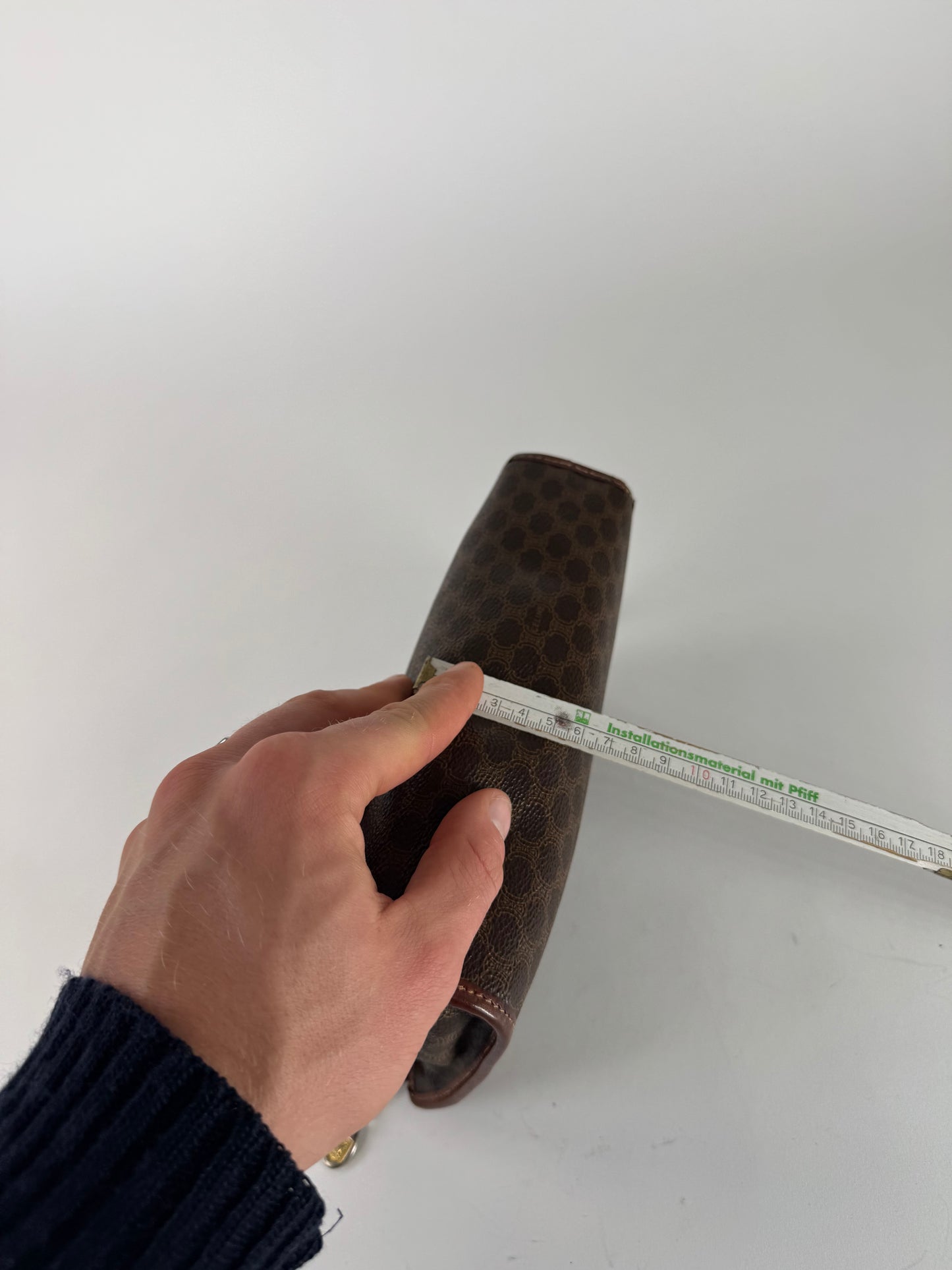 Vintage Celine Paris Triomphe Leather monogram Clutch Brown