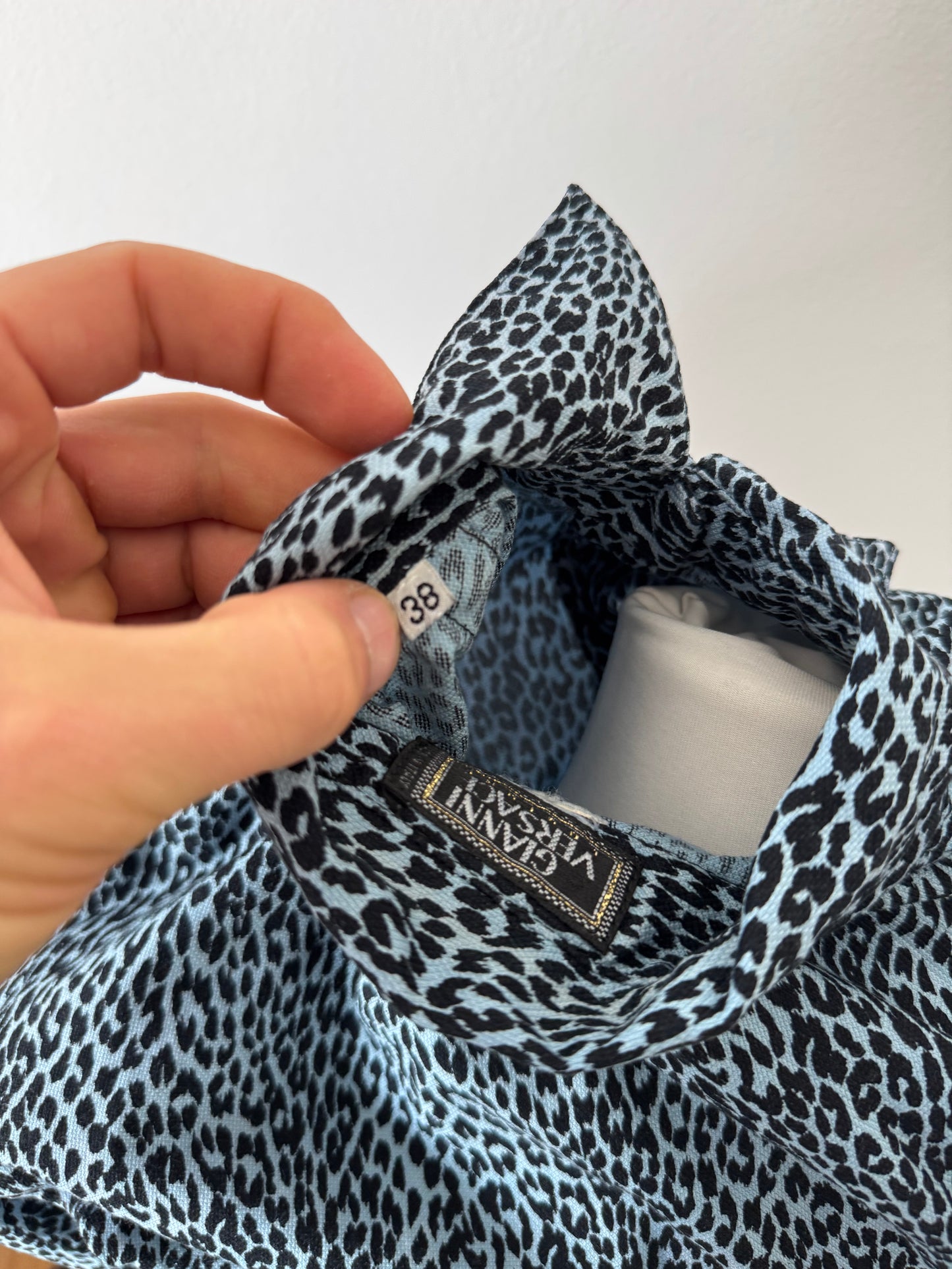 Vintage Gianni Versace Leopard Canvas Shirt Blue/black 38/M
