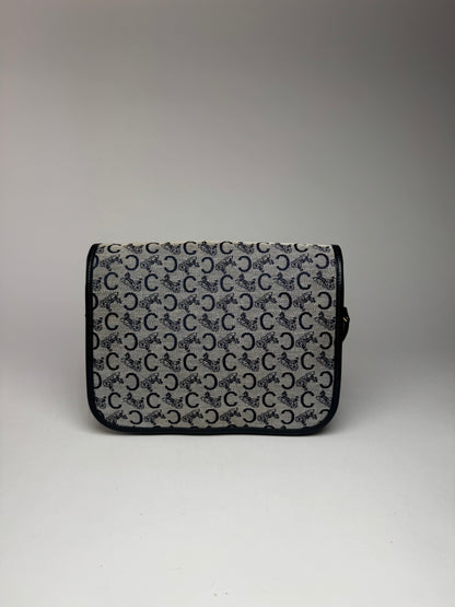 Vintage Celine Paris Triomphe Monogram Canvas/Leather Shoulder bag black gray