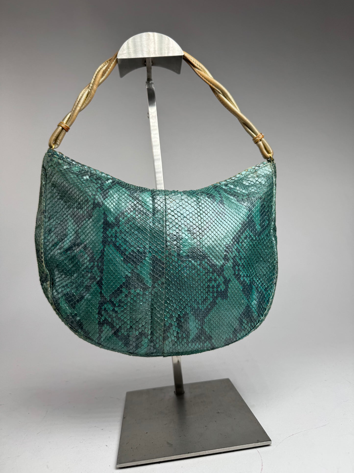 Vintage Gianni Versace Snakskin Leather Bag Turquoise golden