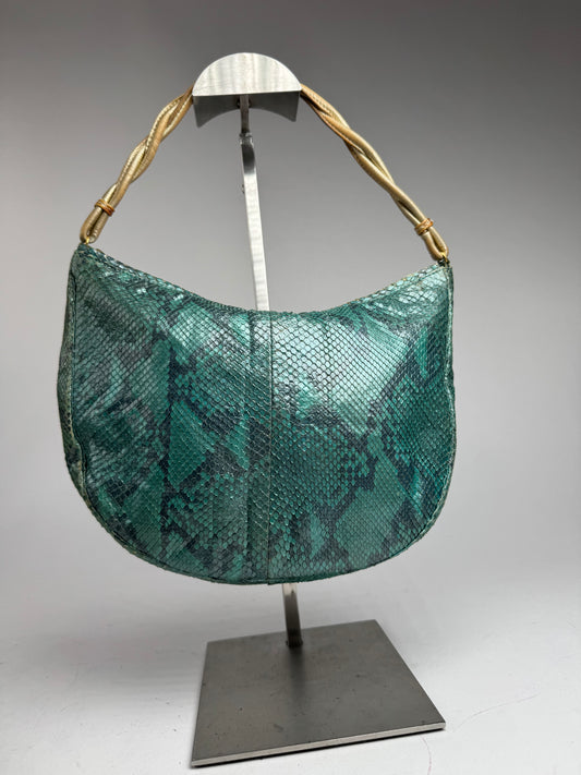 Vintage Gianni Versace Snakskin Leather Bag Turquoise golden