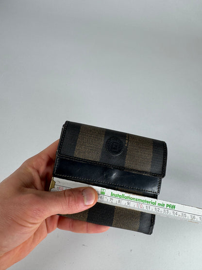 Vintage Fendi Roma Leather Wallet Striped Black Brown