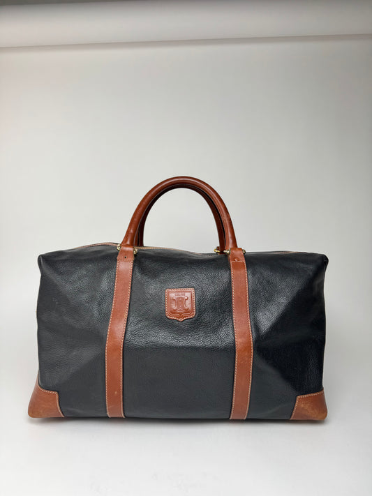 Vintage Celine Paris Triomphe Weekender Travel Bag Black Brown