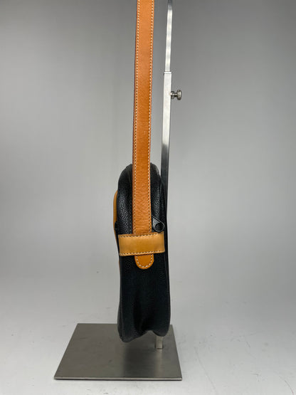 Vintage Courreges Paris Leather Crossbody Bag Black Brown