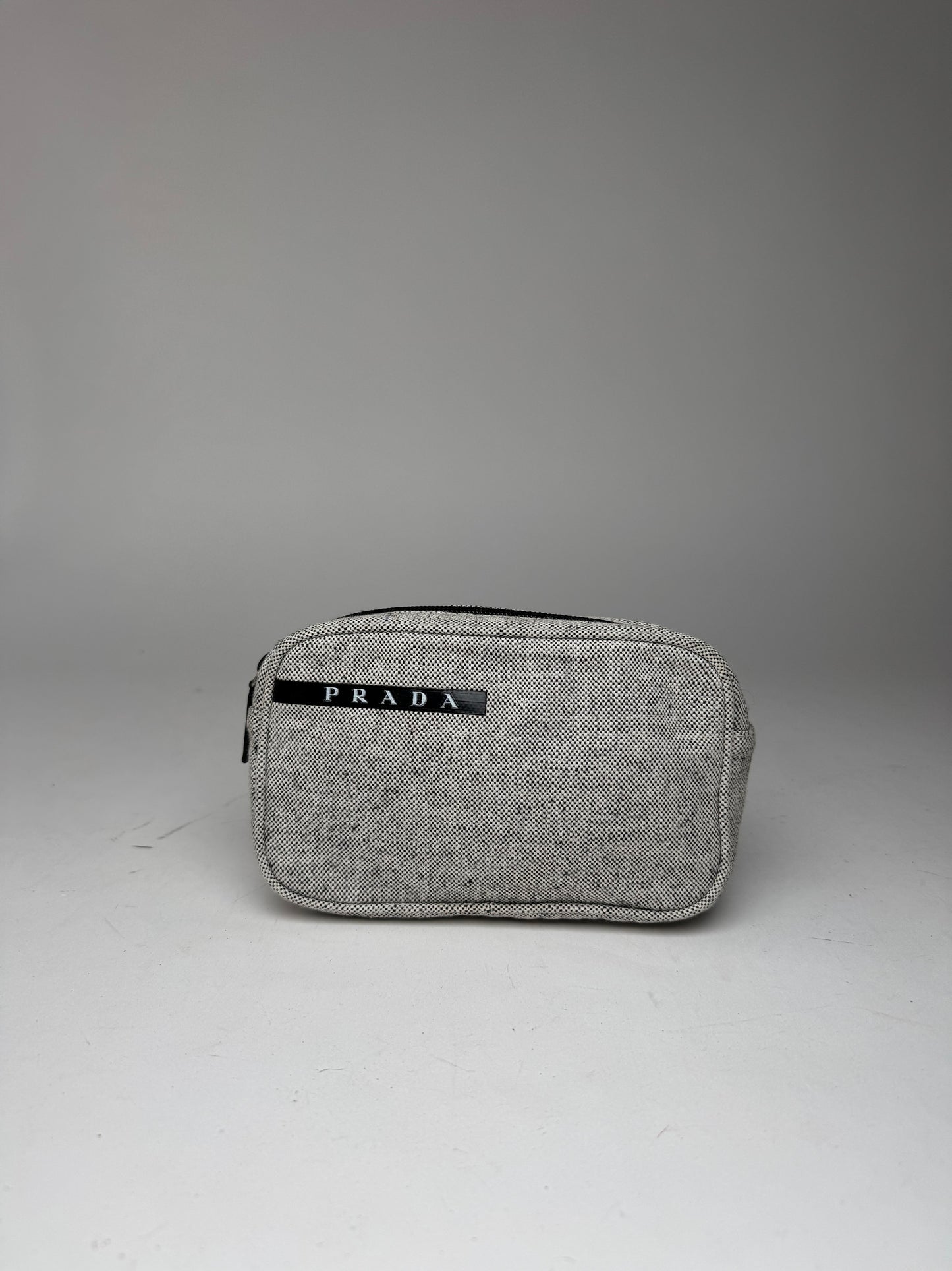 Vintage Prada Canvas Clutch/Cosmetic Bag Grey Black