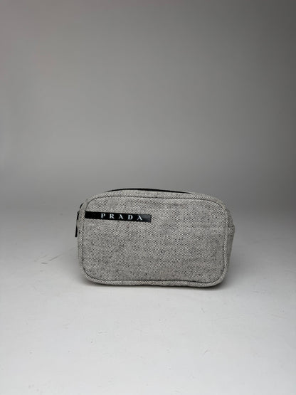 Vintage Prada Canvas Clutch/Cosmetic Bag Grey Black
