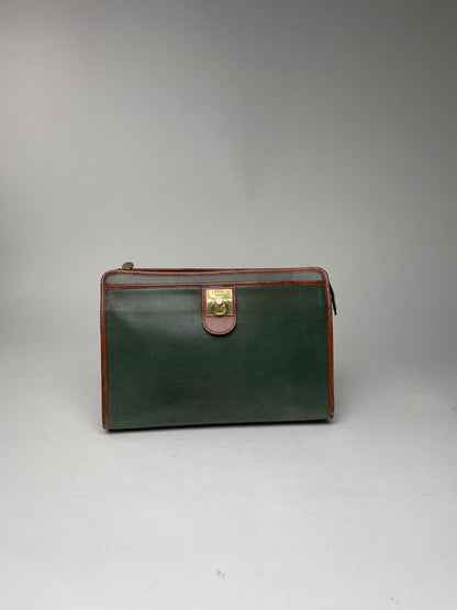 Vintage Celine Paris Triomphe Leather Clutch Green