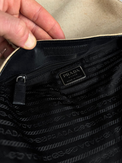 Vintage Prada Cleo Canvas Leather Bag Beige Black