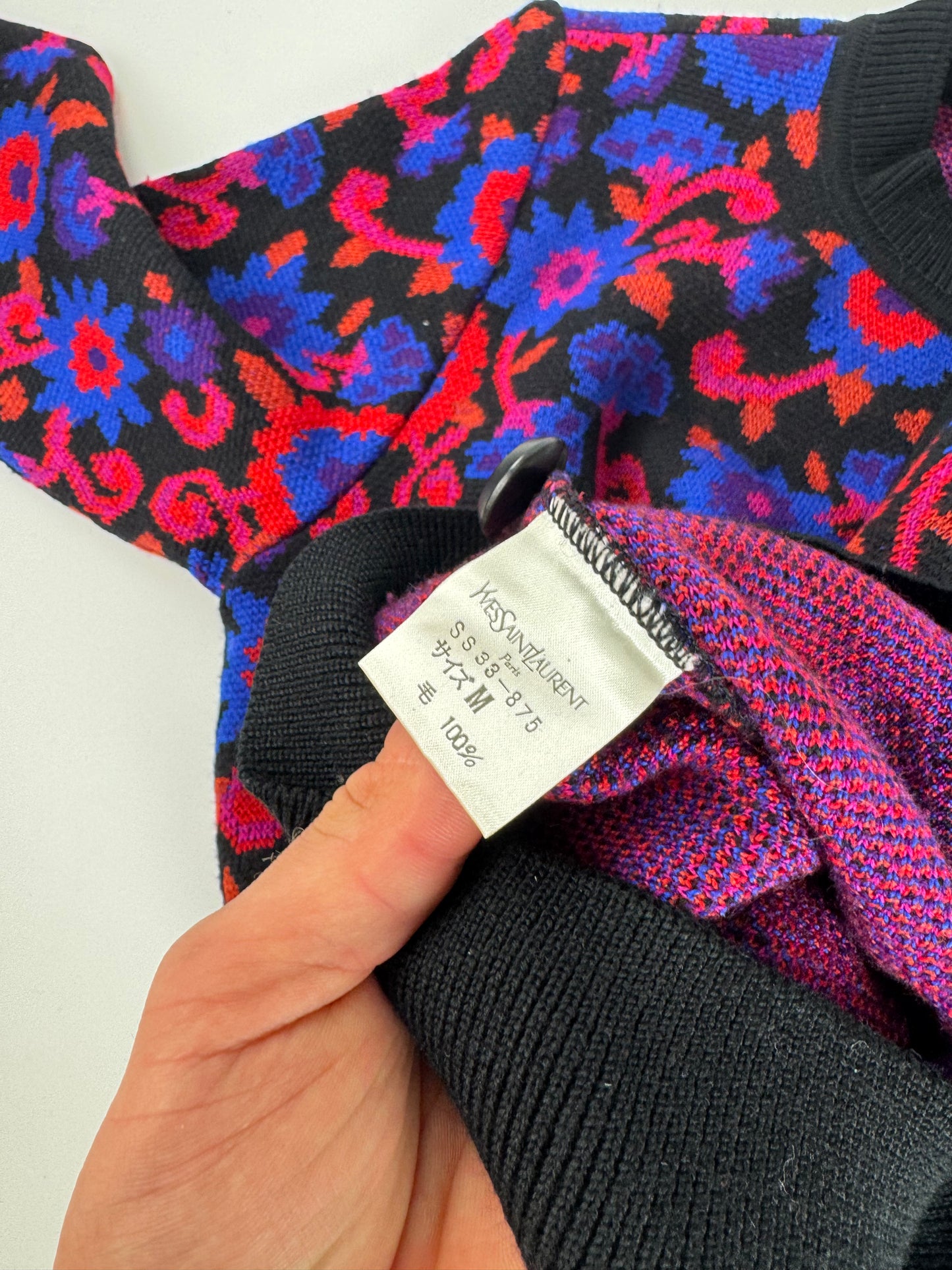 Vintage Yves Saint Laurent Wool Sweater Floral 38/M