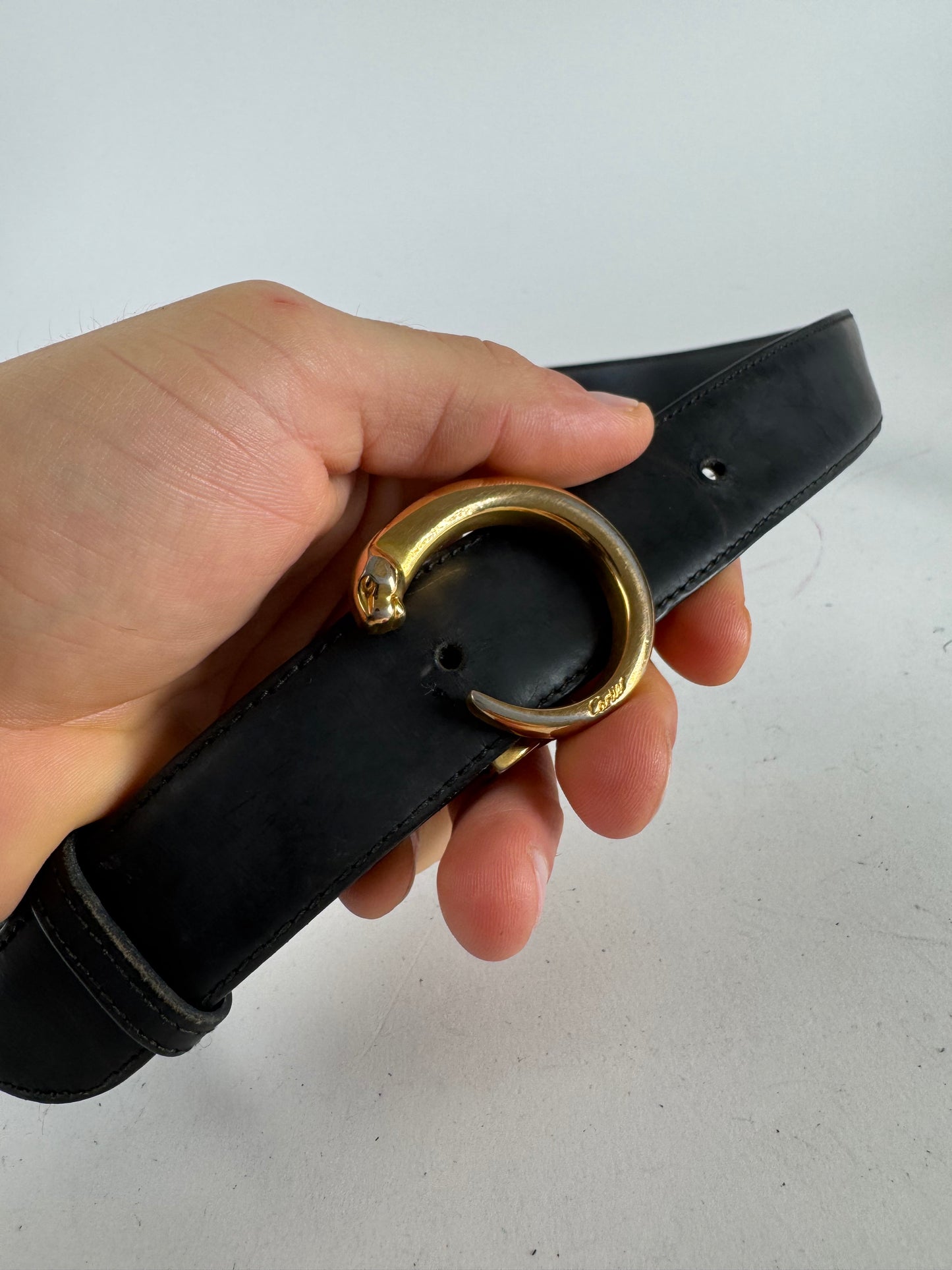 Vintage Cartier Panthere Leather Belt black