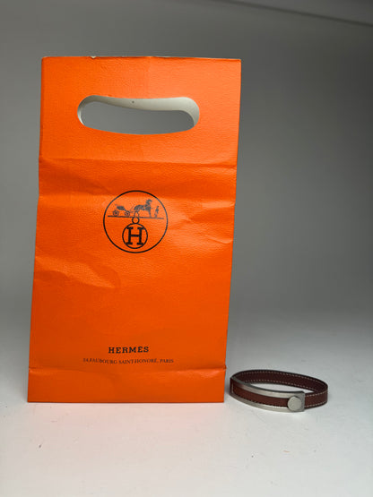 Vintage Hermes Paris Leather a bracelet silver brown