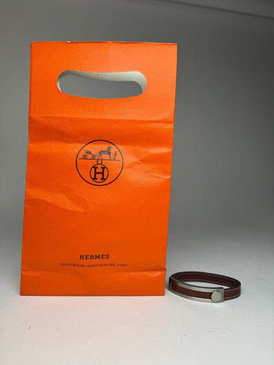 Vintage Hermes Paris Leather a bracelet silver brown