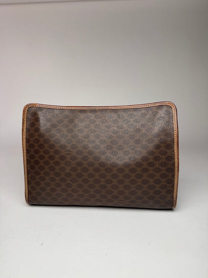 Vintage Celine Paris Triomphe Monogram Leather Clutch Brown