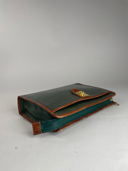 Vintage Celine Paris Triomphe Leather Clutch Green