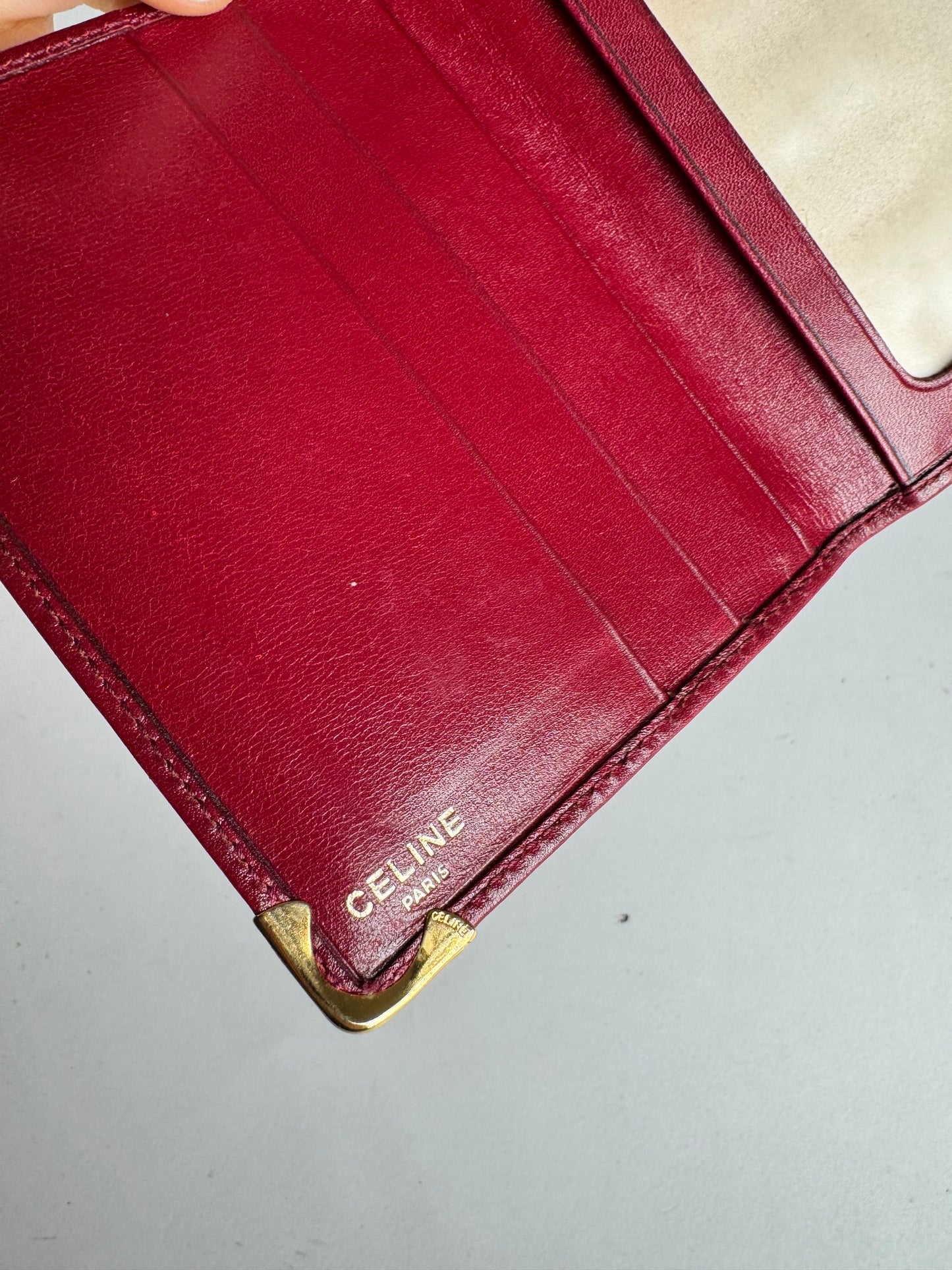 Vintage Celine Paris Leather Card Holder Dark Red