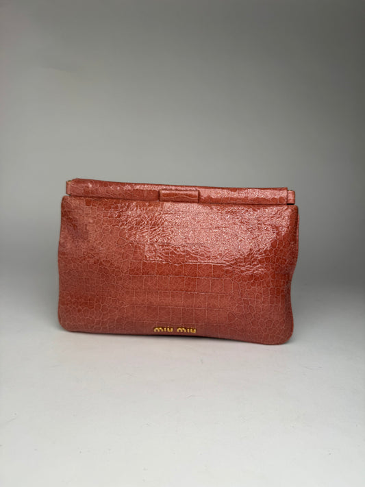 Vintage Miu Miu Crocodile Leather Clutch orange-brown