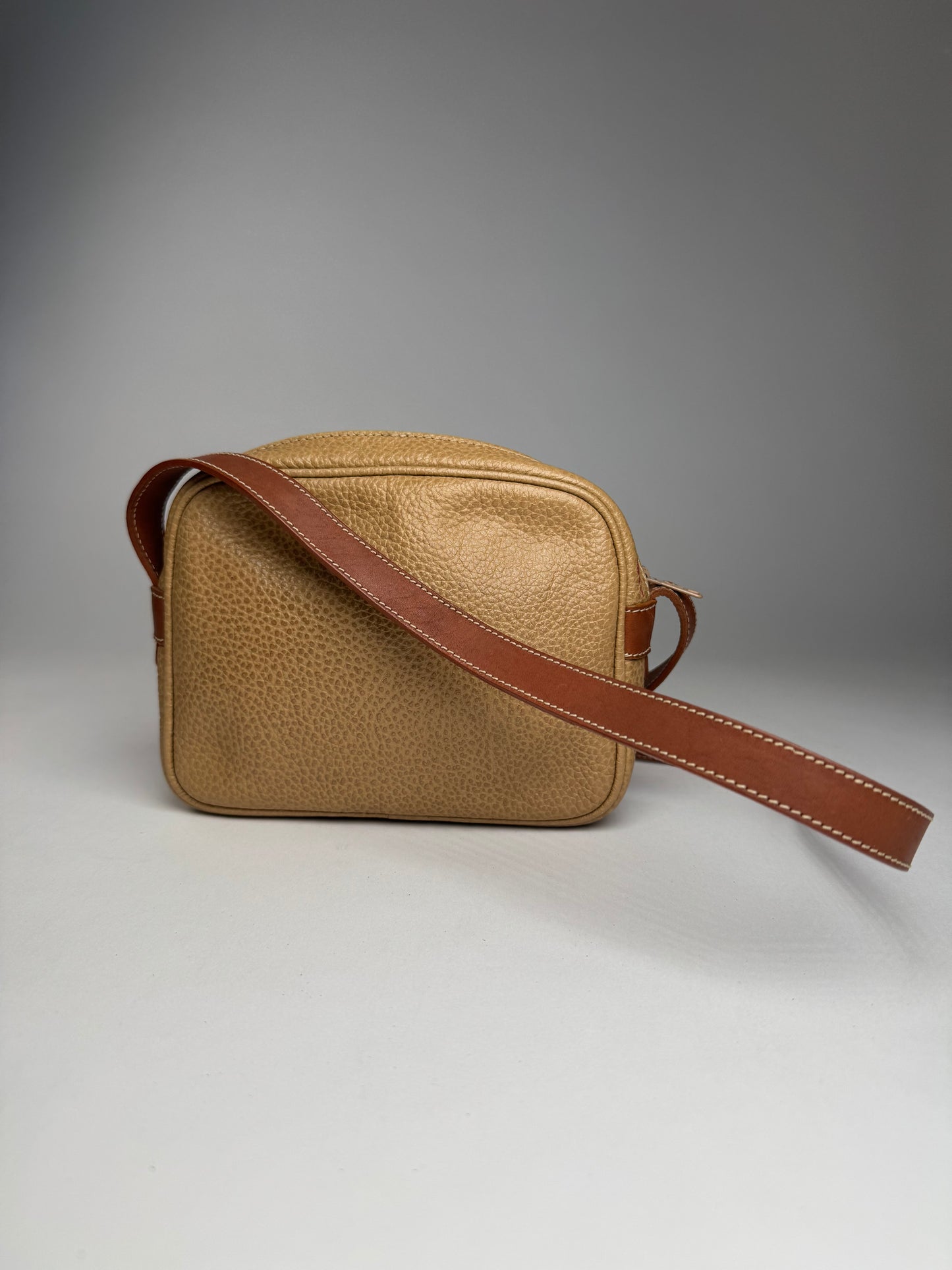 Vintage Courreges Paris Leather Crossbody Bag Beige Brown