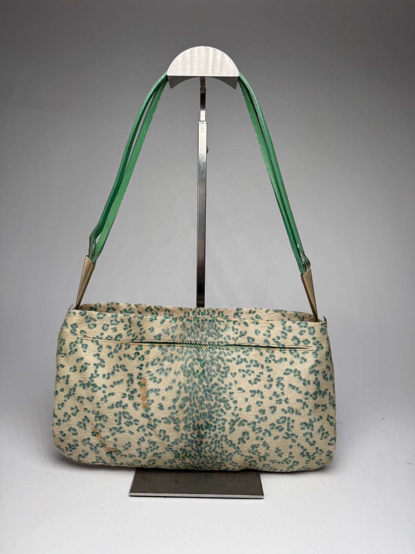 Vintage Bottega Veneta Campana Fur Baguette Bag beige/TURQUOISE