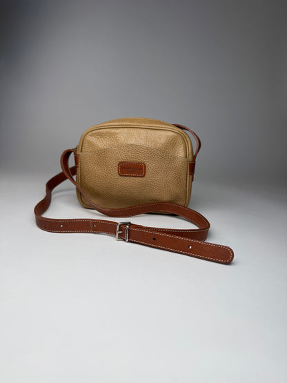 Vintage Courreges Paris Leather Crossbody Bag Beige Brown