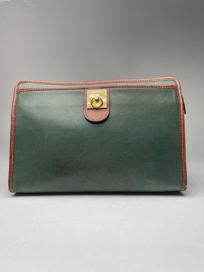 Vintage Celine Paris Triomphe Leather Clutch Green
