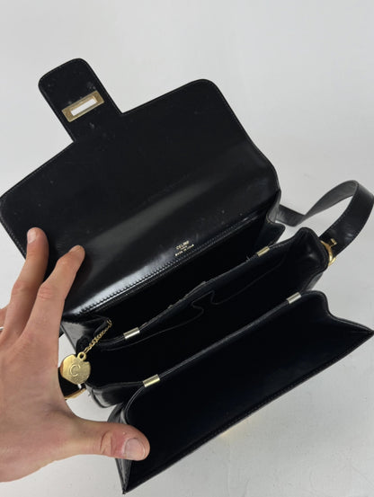 Vintage Celine Paris Triomphe Leather Bag Black