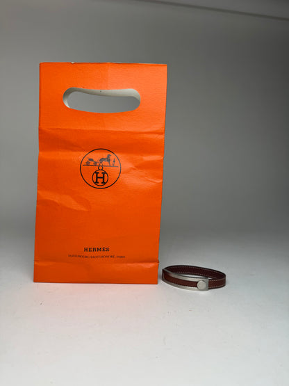 Vintage Hermes Paris Leather a bracelet silver brown