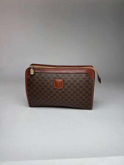 Vintage Celine Paris Triomphe Leather monogram Clutch Brown