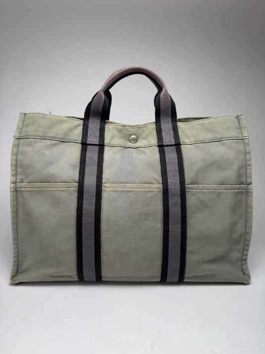 Vintage Hermes Paris Canvas Shopper Grey