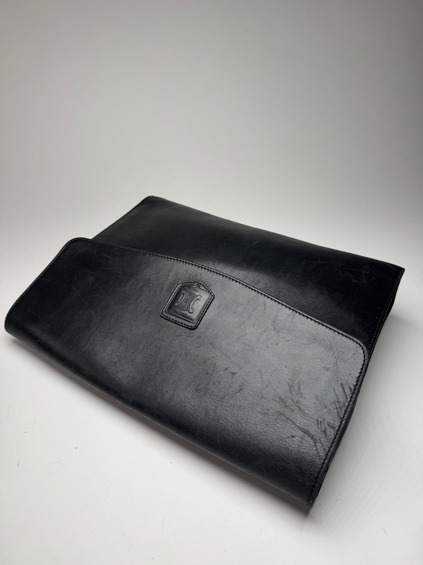 Vintage Celine Paris Triomphe Leather Clutch Black