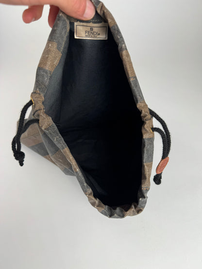 Vintage Fendi Roma Striped Leather Pouch / Bag brown striped