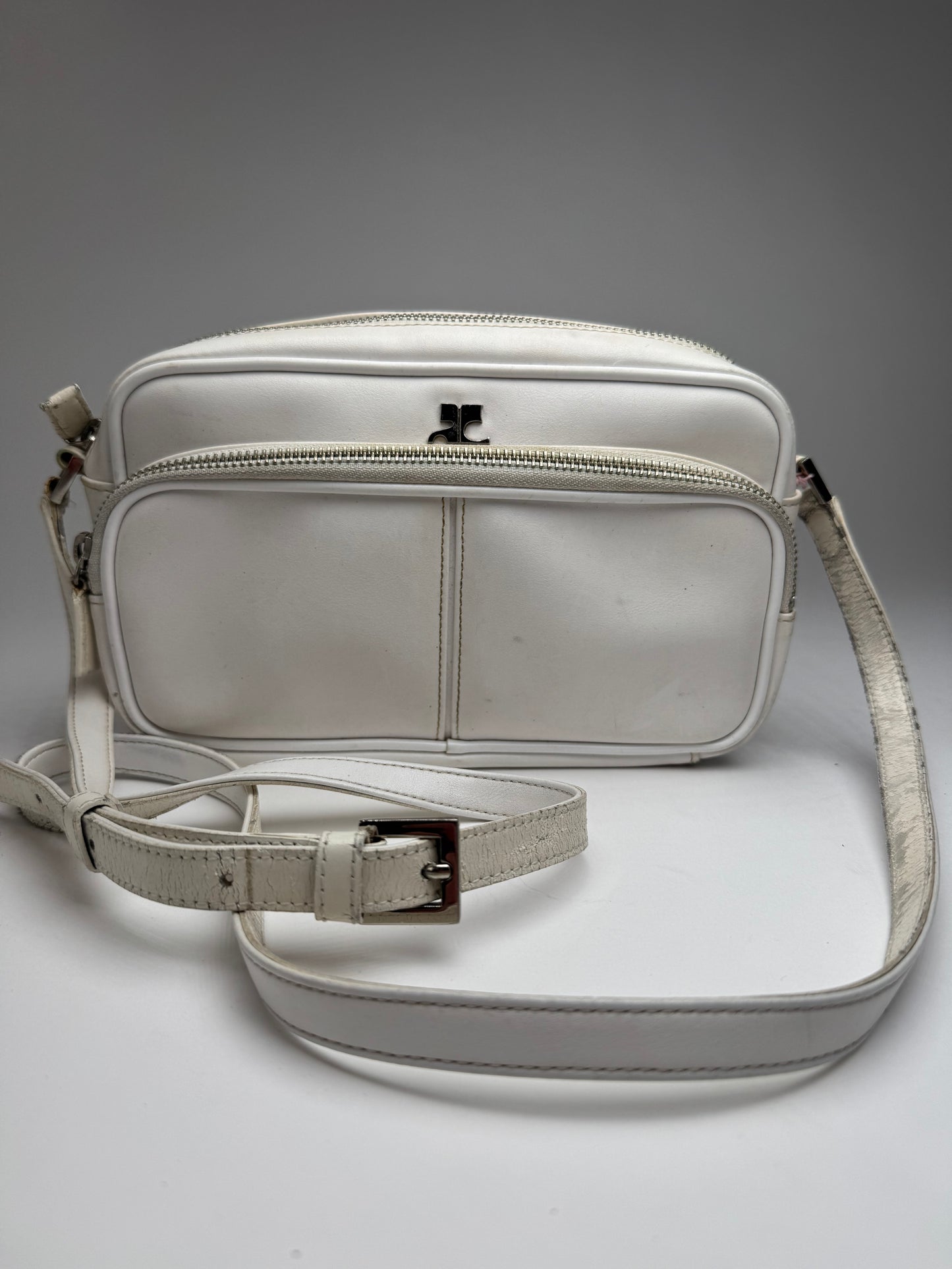 Vintage Courreges Paris Leather Crossbody Bag White