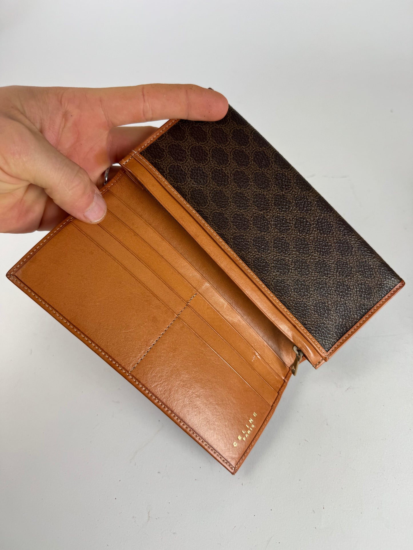 Vintage Celine Paris Leather Monogram Card Holder / ID Holder Brown