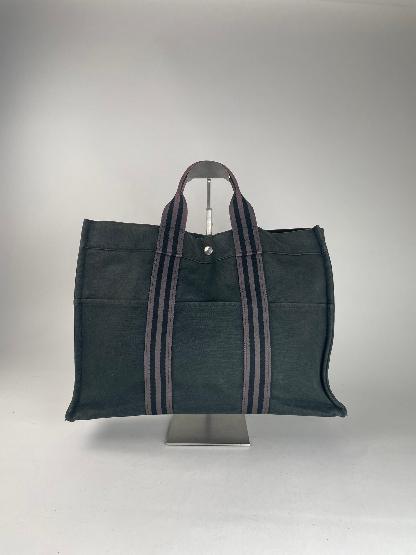 Vintage Hermes Canvas Shopper Bag Black