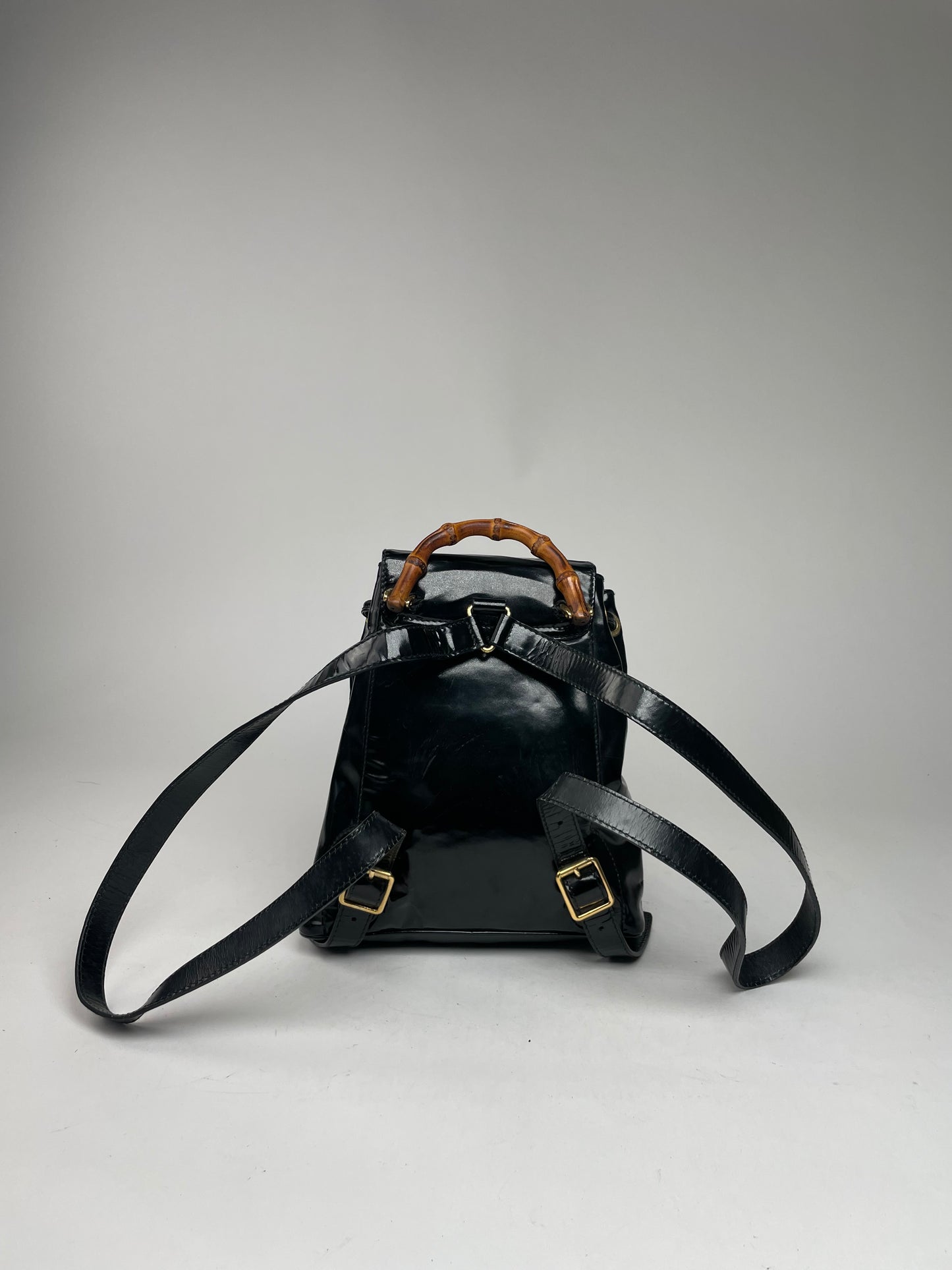 Vintage Gucci Bamboo Patent Leather Bagpack Black