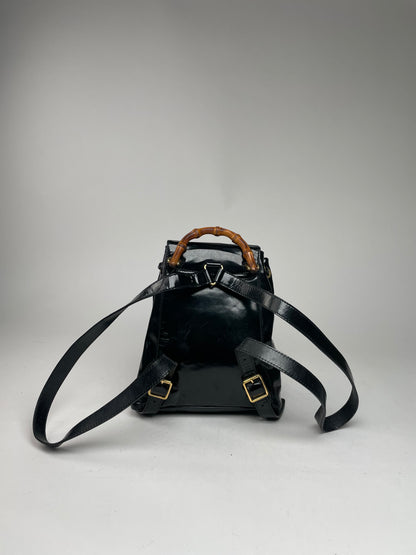 Vintage Gucci Bamboo Patent Leather Bagpack Black