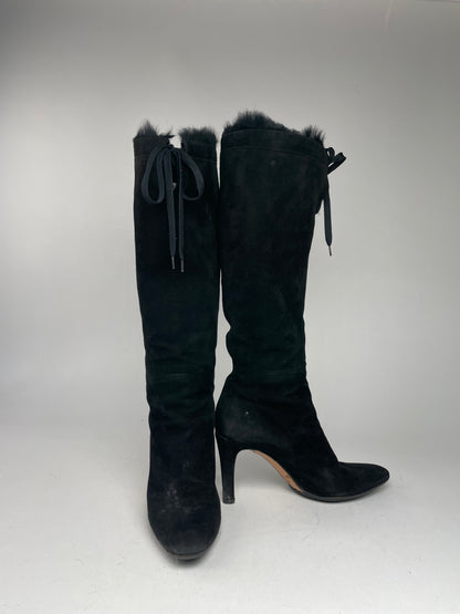 Vintage Gucci Fur / Leather Heeled Boots Black EU38C