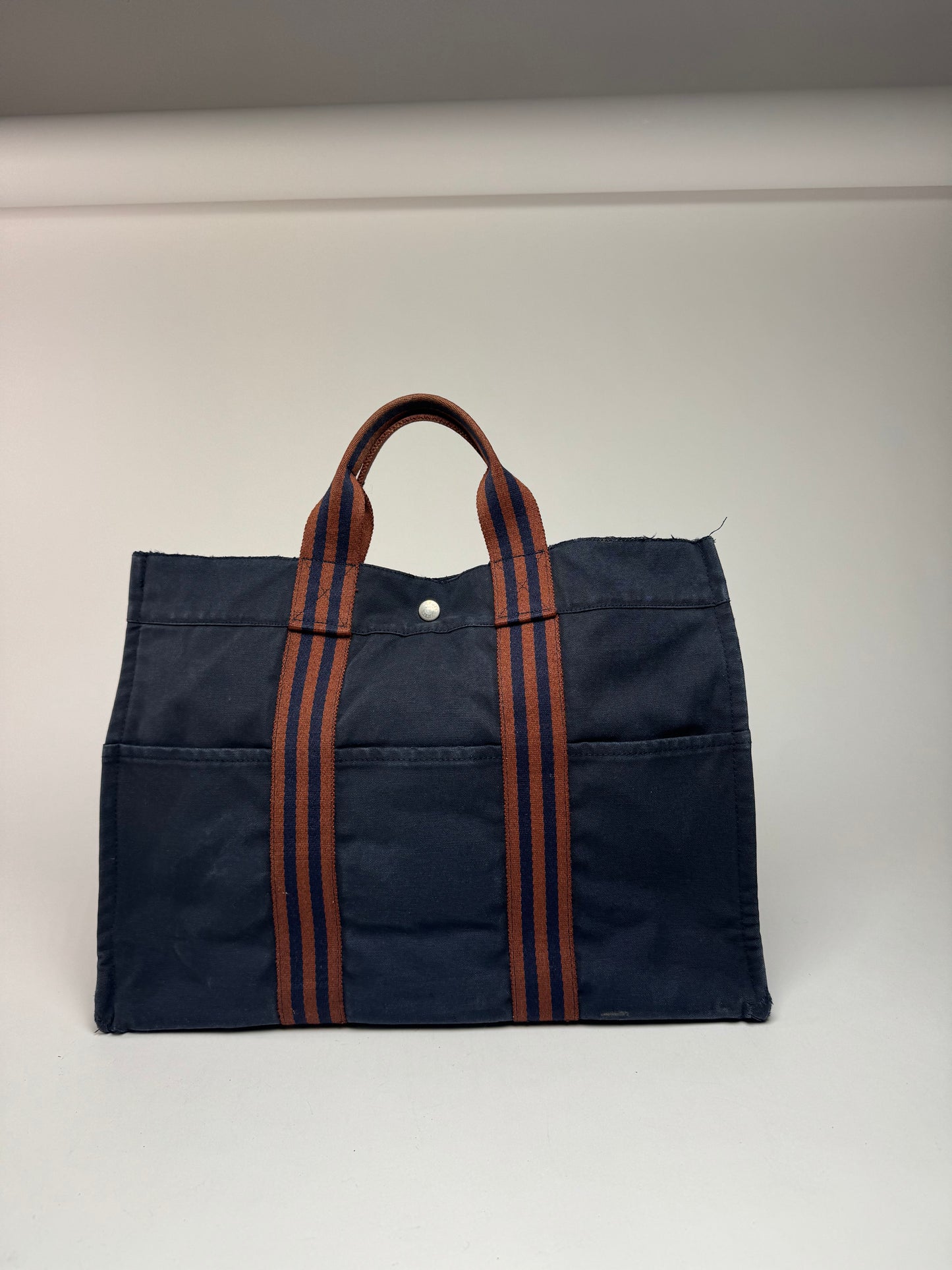 Vintage Hermes Paris Canvas Shopper Navy