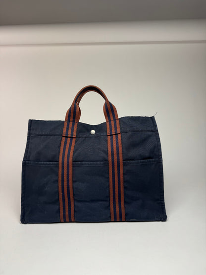 Vintage Hermes Paris Canvas Shopper Navy