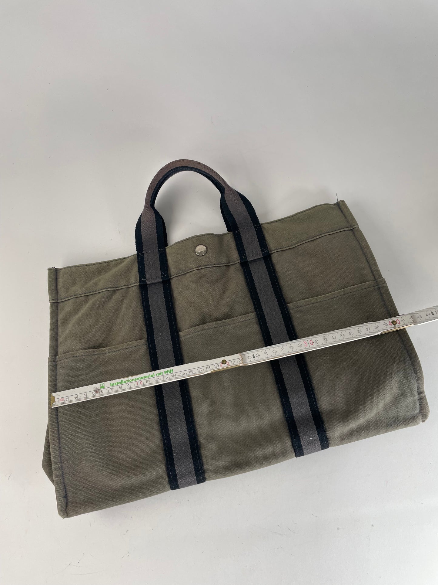 Vintage Hermes Canvas Shopper Bag Grey