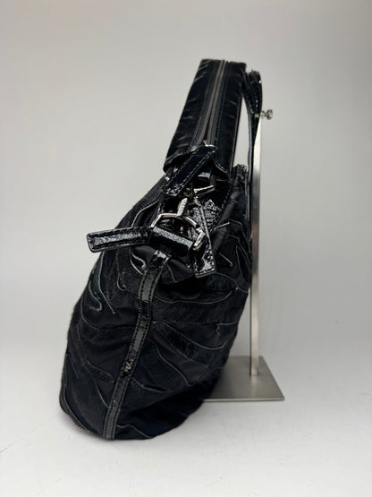 Sac vintage en cuir verni et fourrure Nightindale de Givenchy, noir