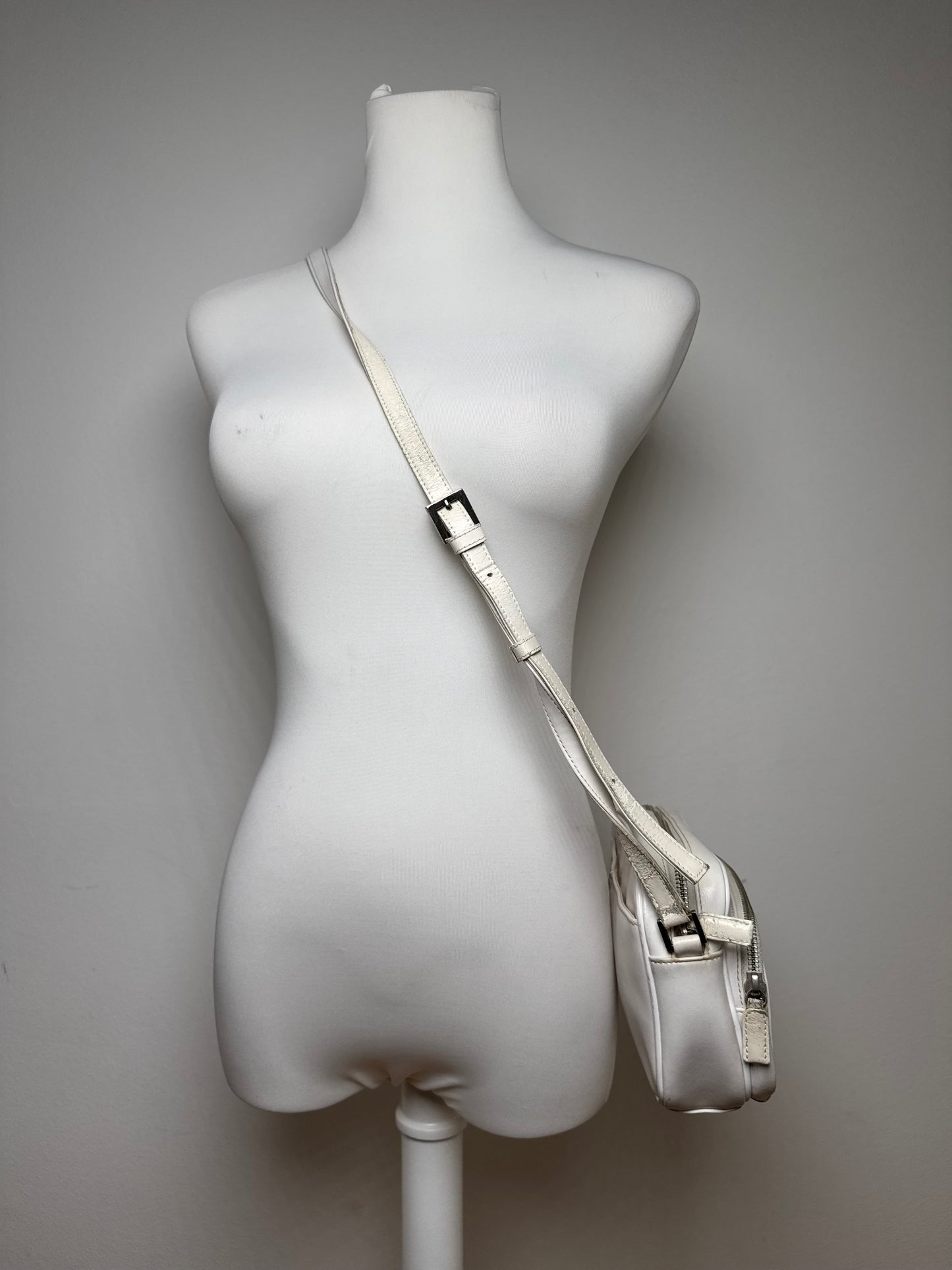 Vintage Courreges Paris Leather Crossbody Bag White