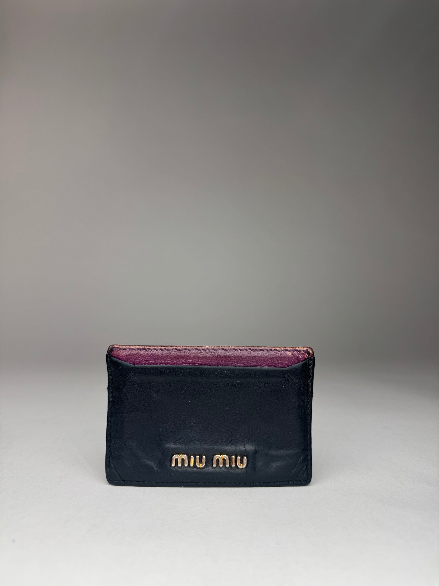 Vintage Miu Miu Leather Card Holder Black Purple