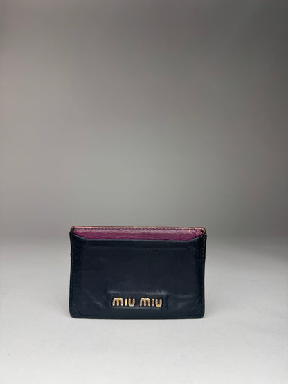 Vintage Miu Miu Leather Card Holder Black Purple