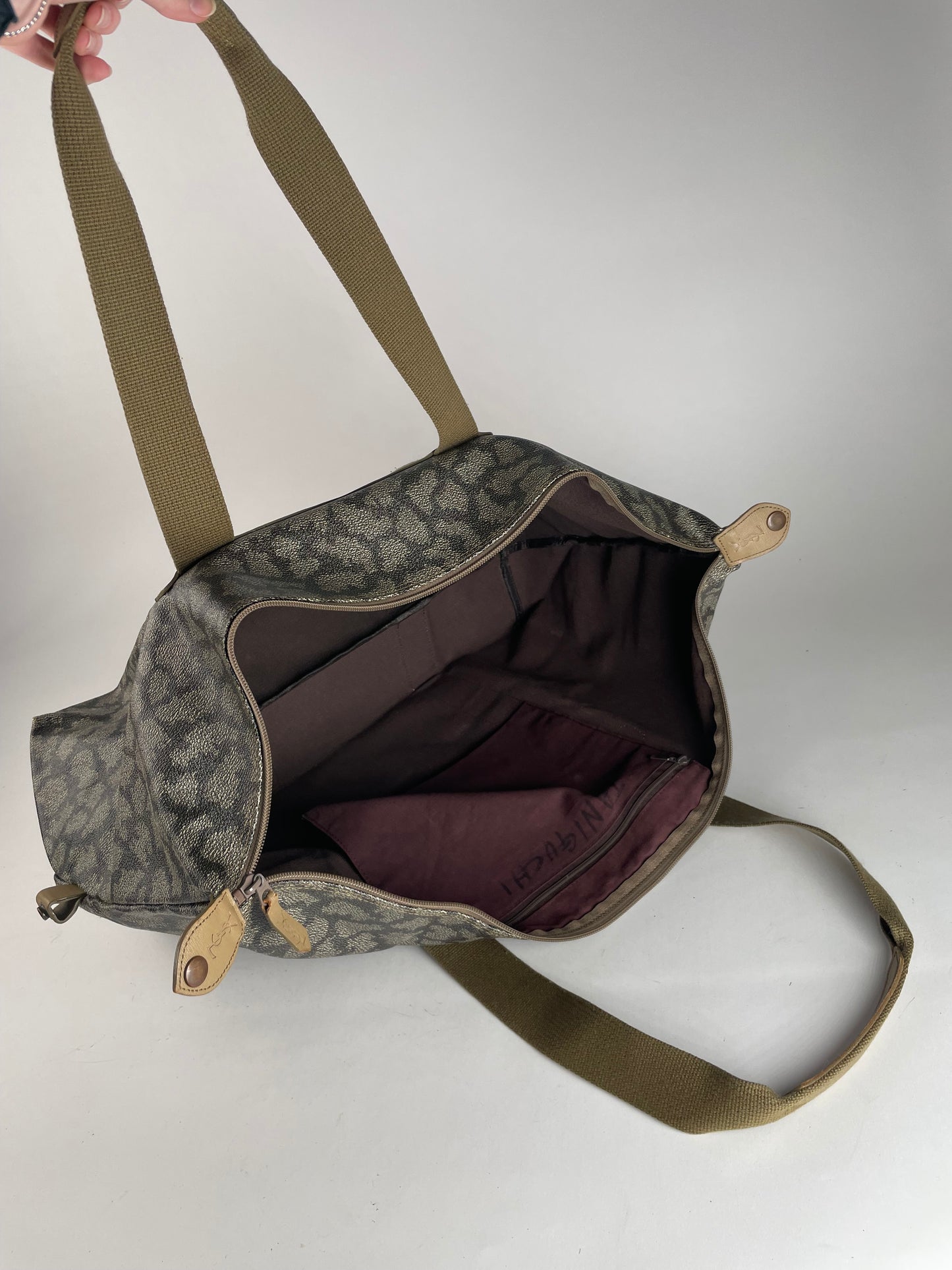 Vintage Yves Saint Laurent Leather Travel Bag Grey/Brown