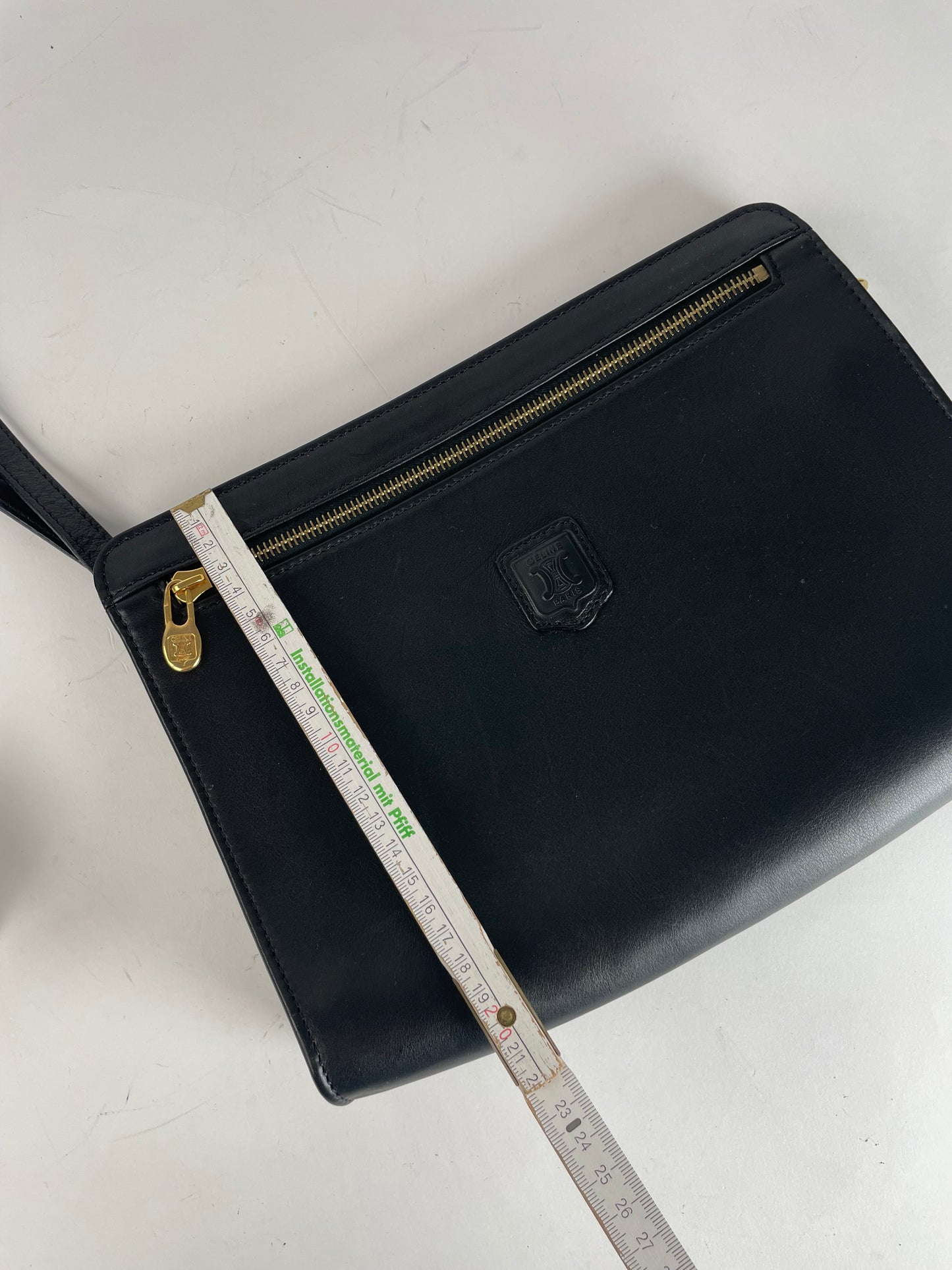 Vintage Celine Paris Triomphe Leather Clutch Black