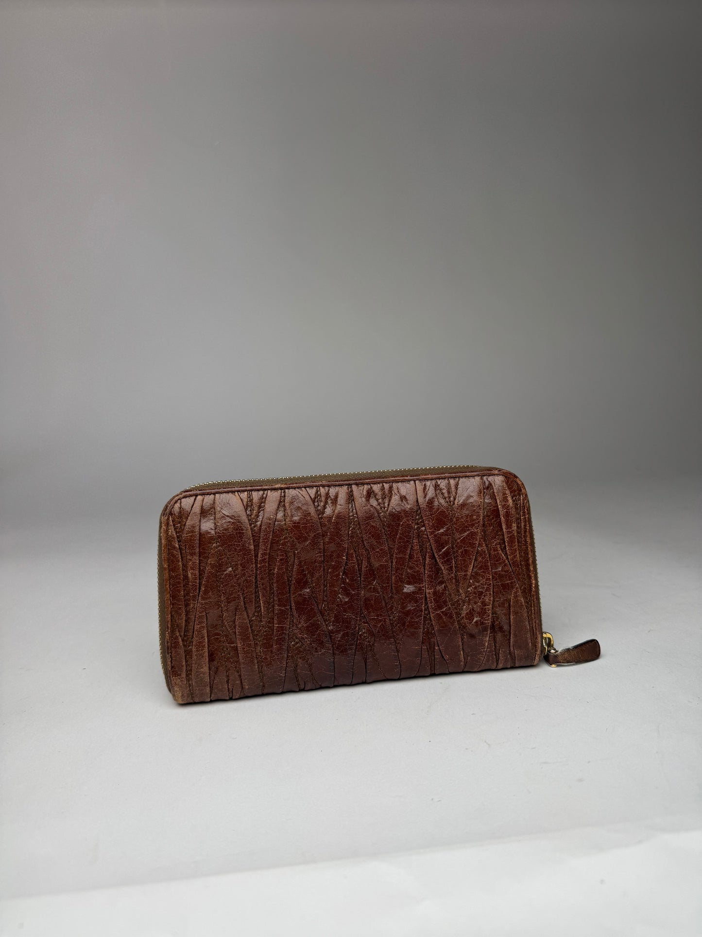 Vintage Miu Miu Metallasse Leather Wallet Brown