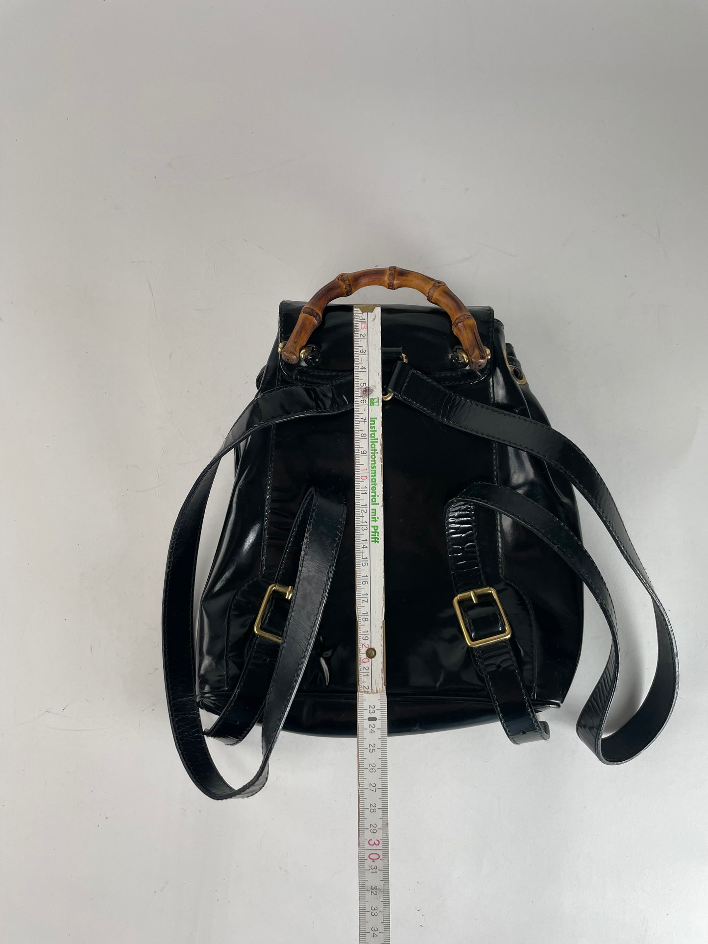 Vintage Gucci Bamboo Patent Leather Bagpack Black