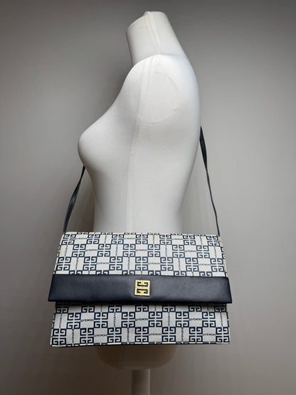 Vintage Givenchy 4G Monogramm Leather Bag White Navy Black